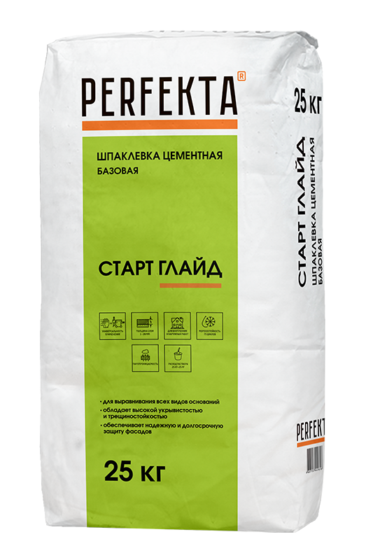Шпаклевка цементная базовая Старт Глайд МН белый, 25 кг 